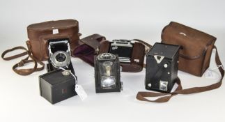 Collection Of 5 Cameras Comprising AGILUX Agifold In Leather Case, Kodak Six 20 A In Leather Case,