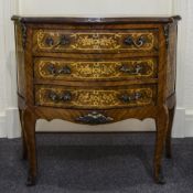 A Louis XV Style Kingwood and Ormolu Mounted Serpentine Front Bombe Commode, Inlaid with Marquerty