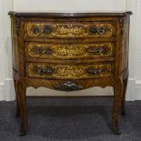 A Louis XV Style Kingwood and Ormolu Mounted Serpentine Front Bombe Commode, Inlaid with Marquerty