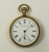 Waltham Open Faced Pocket Watch, White Porcelain Dial With Roman Numerals And Subsidiary Seconds,