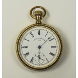 Waltham Open Faced Pocket Watch, White Porcelain Dial With Roman Numerals And Subsidiary Seconds,