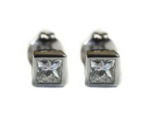 White Gold Princess Cut Diamond Stud Earrings, Approx 1ct Total Weight, Collet Set, Unmarked,