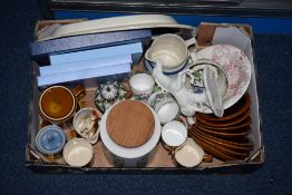 Box Of Miscellaneous Ceramics And Pottery. Comprising Staffordshire Meat Plate, Various Cups, Ginger