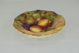 Royal Worcester Hand Painted and Signed Small Fruit Bowl / Tazza ' Fallen Fruits ' Stillife,