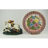 Cast Iron Painted Door Stop In The Form Of A Horse And Rider With Dogs,