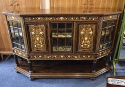Edwardian Mahogany Inlaid Side Cabinet The Front With Alternating Glazed And Panelled Doors With