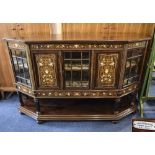 Edwardian Mahogany Inlaid Side Cabinet The Front With Alternating Glazed And Panelled Doors With