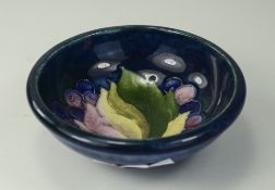 Moorcroft Footed Small Bowl ' Leaves and Berries ' Design on Blue Ground.