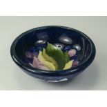 Moorcroft Footed Small Bowl ' Leaves and Berries ' Design on Blue Ground.