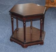 Small Mahogany Hexagonal Occasional Table With Turned Supports On Platform Base, Height 18 Inches,