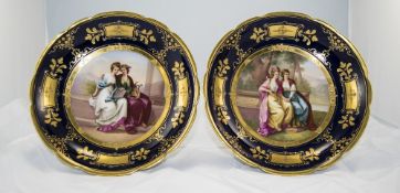 Royal Vienna Very Fine Pair of High Comports, Each Signed, Hand Painted and Hand Gilded. Signed