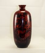 Royal Doulton Flambe Bottle Shaped Vase ' Woodcut ' Stags In a Woodland Setting. Num 1619.