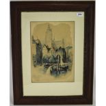 R Randolf (circ 1900) The Cathedral of St Jean Besancon France. Watercolour, signed. Size 13.5 by