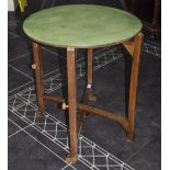 Modern Card Table With Green Circular Top, Cross Stretcher Base. Height 26.25 Inches, Diameter 23.25