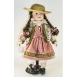 Limited Edition Zasan Bisque Headed Doll On Stand Plaited Brown Hair,