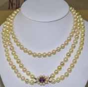 Double Strand Cultured Pearl Necklace With 9ct Yellow Gold Clasp,