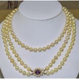 Double Strand Cultured Pearl Necklace With 9ct Yellow Gold Clasp,