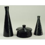 Midwinter 4 Piece Cruet Set, by Jessie Tate from the Claybourne Factory, Black and White Lines