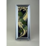 Moorcroft - Modern Rectangle Shaped Wall Plaque, Silvered Frame ' Moonlit Green ' Design.