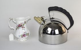 Italian Designer Kettle Chrome Domed Body With Trigger Spout And Black Handle,