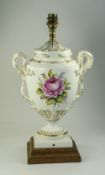 Royal Worcester Hand Painted and Signed Twin Handle Urn Shaped Lamp Base ' Pink Roses ' Signed E.