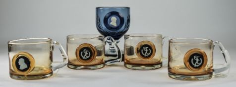 Wedgwood Jasper ware Cameo Glasses ( 5 ) In Total, Comprises 4 Tankards and 1 Goblet,
