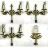 Set Of Four Modern Heavy Cast Brass Wall Lights, Two Twin Branch With Cast Swan Terminals,