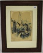 R Randolf (circ 1900) The Cathedral of St Jean Besancon France. Watercolour, signed. Size 13.5 by 9.