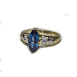 18ct Gold Sapphire And Diamond Ring Central Marquis Cut Sapphire Between Tapered Baguette Cut