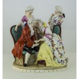 A Fine Late 19th Century German Porcelain Group Figure of a Courting Couple / Seated with a Further