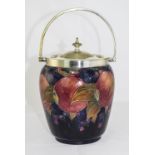 William Moorcroft Signed Walker and Hall Silver Plated Lidded and Swing Handle Biscuit Barrel,