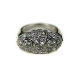 18ct White Gold Diamond Cluster Ring Art Deco Style Comprising Central Round Brilliant Cut Diamonds