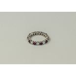18ct White Gold Full Eternity Ring Set With Alternating Round Brilliant Cut Rubies And Diamonds,