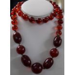 Cherry Amber Graduated Bead Necklace, Length 32 Inches,