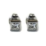 White Gold Princess Cut Diamond Stud Earrings, Approx 1ct Total Weight, Collet Set, Unmarked,