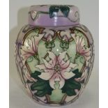 Moorcroft Large Modern Lidded Ginger Jar, "Blakeley Mallow" Design. Designer Sarah Brummell Bailey.