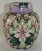 Moorcroft Large Modern Lidded Ginger Jar, "Blakeley Mallow" Design. Designer Sarah Brummell Bailey.