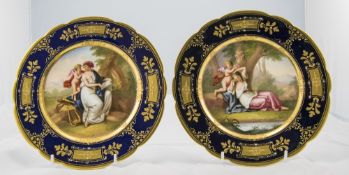 Royal Vienna Very Fine Pair of Signed, Hand Painted and Hand Gilded Cabinet Plates. Signed Riemer.