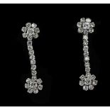 18ct White Gold Diamond Drop Earrings Set With Round Modern Brilliant Cut Diamonds,