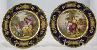 Royal Vienna Very Fine Pair of Signed, Hand Painted and Hand Gilded Cabinet Plates. Signed Riemer.
