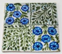 William De Morgan Floral Tile, the square divided into four panels,