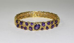 Art Nouveau Style Excellent Quality Silver Gilt Hinged Filigree Bangle,