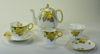 Shelley Singles ( 6 ) Piece Tea Set. Yellow Phlox Pattern.