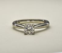 Platinum Set Single Stone Diamond Ring, The Round Cut Brilliant Cut Diamond of G.