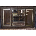 Early 20thC Carved Oak Frame With Central Bevelled Mirror Between 2 Glazed Panels,