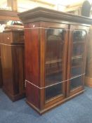 Victorian Mahogany Glazed Top Fall Bureau 2 Glazed Doors With 3 Shelves, Height 42 Inches,