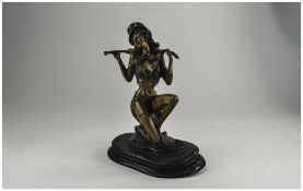 Modern Bronze Figural Sculpture, Cold Painted Dancing Girl In Top Hat,