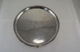 Irish Silver Circular Salver of Plain Form. Hallmark Dublin 1993 with Inscription. 10 ozs 18 grams.