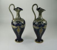 Royal Doulton Pair of Fine Ewer's / Jugs with Applied Decoration to Bodies. c.1880's.