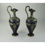 Royal Doulton Pair of Fine Ewer's / Jugs with Applied Decoration to Bodies. c.1880's.